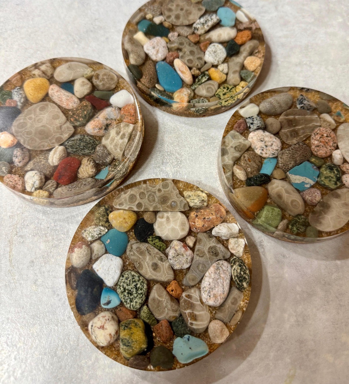 Petoskey Stone and Michigan Rocks Resin Coasters