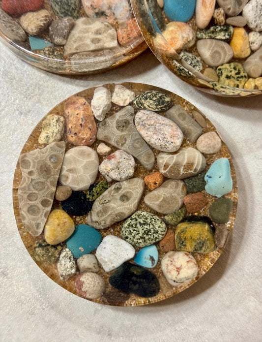 Petoskey Stone and Michigan Rocks Resin Coasters